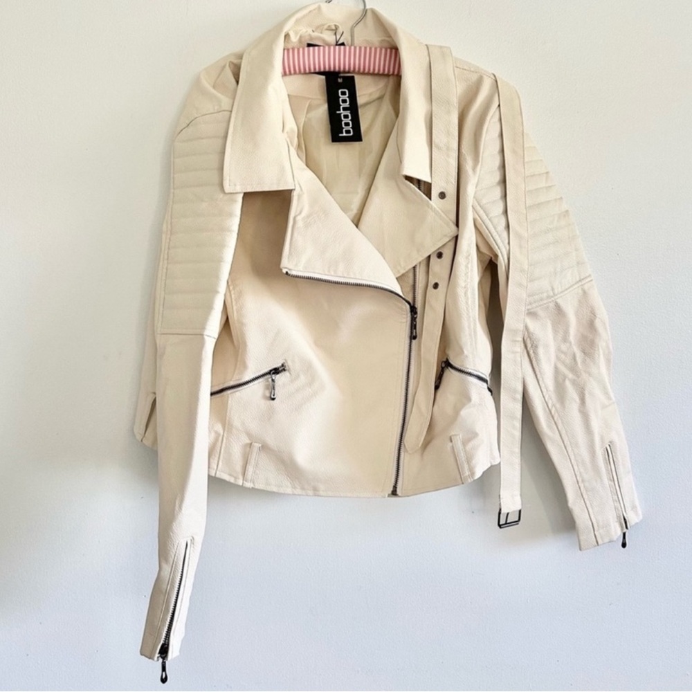 Boohoo Cream Women's Biker Jacket